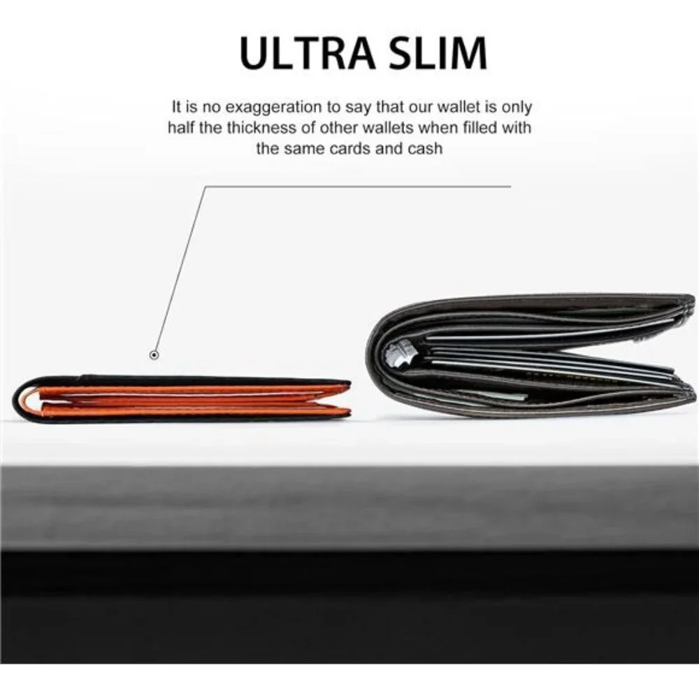 Slim Wallet for Men Rfid Blocking Leather Bifold Front Pocket Carbon Fiber